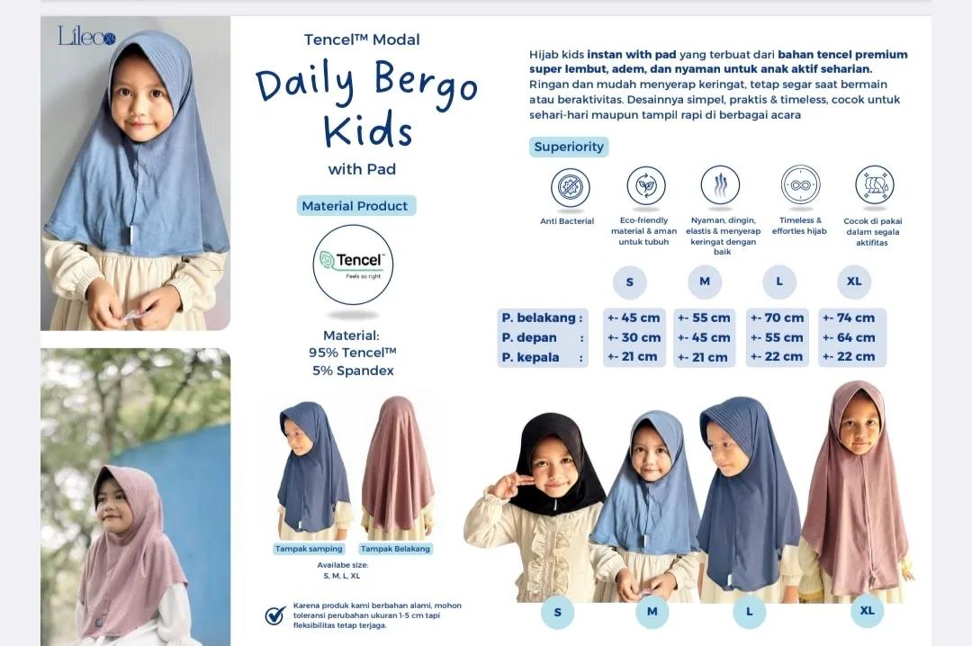Tencel LilEco - Hijab Bergo Hard Pad Kids XL